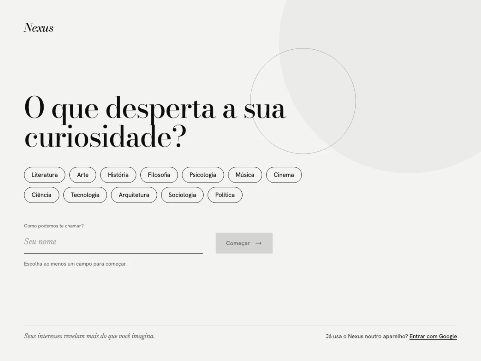 NEXUS onboarding screen in 4:3 format.